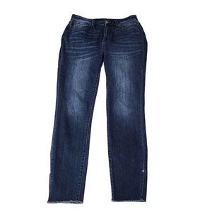 Judy Blue Womens Skinny Fit Jeans 30 High-Rise Slit Raw Hem Blue Dark Wash